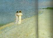 Peter Severin Kroyer, sommeraften pa skagen sonderstrand med anna ancher og marie kroyer